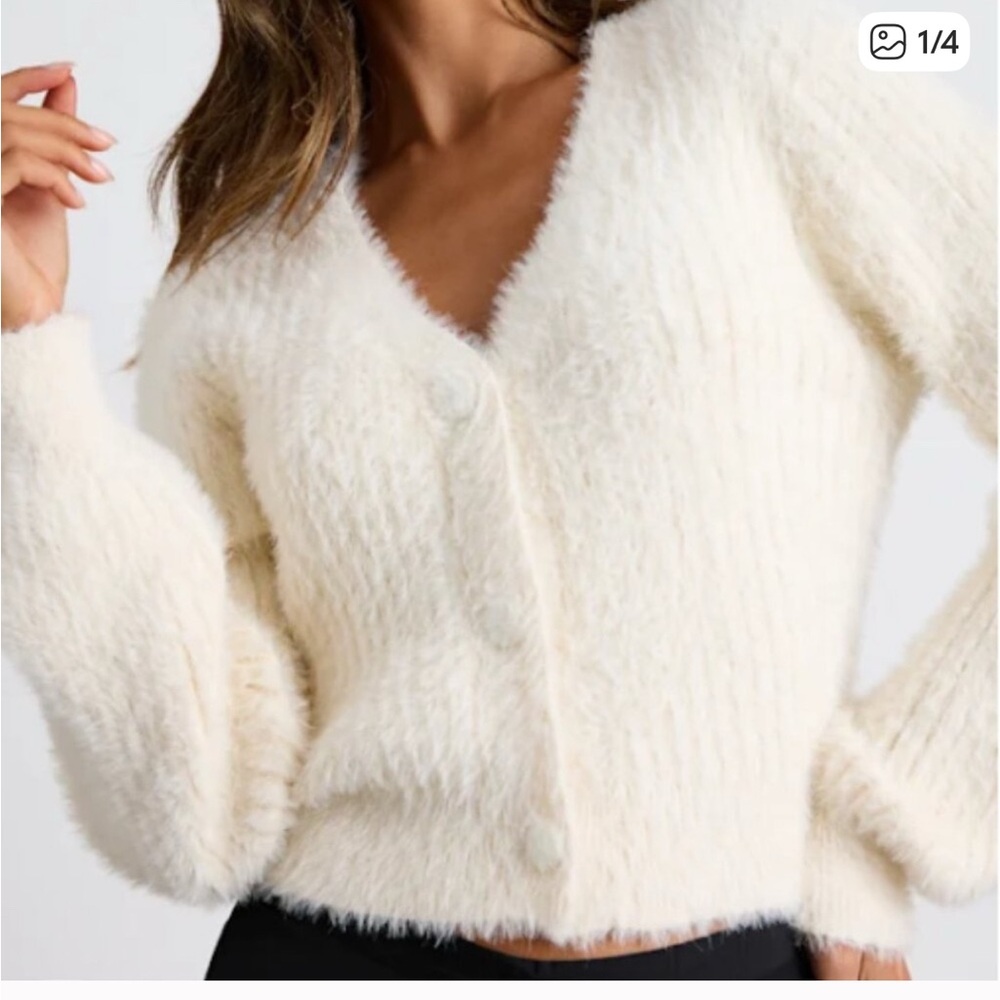 Colby Ivory Eyelash Knit Button-Front Cardigan Sweater Lulus - SMALL ONLY